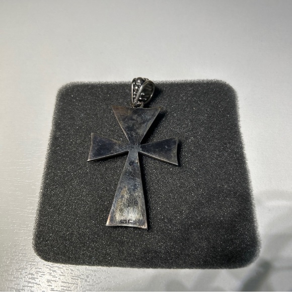 VTG Sterling Silver BA BALI SUARTI Cats Eye Pebbled Cross Necklace Pendant - Picture 3 of 7